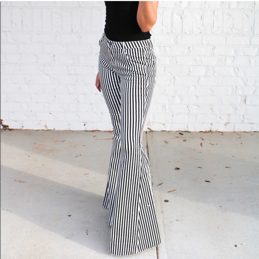 Striped Black and White Flare Pants